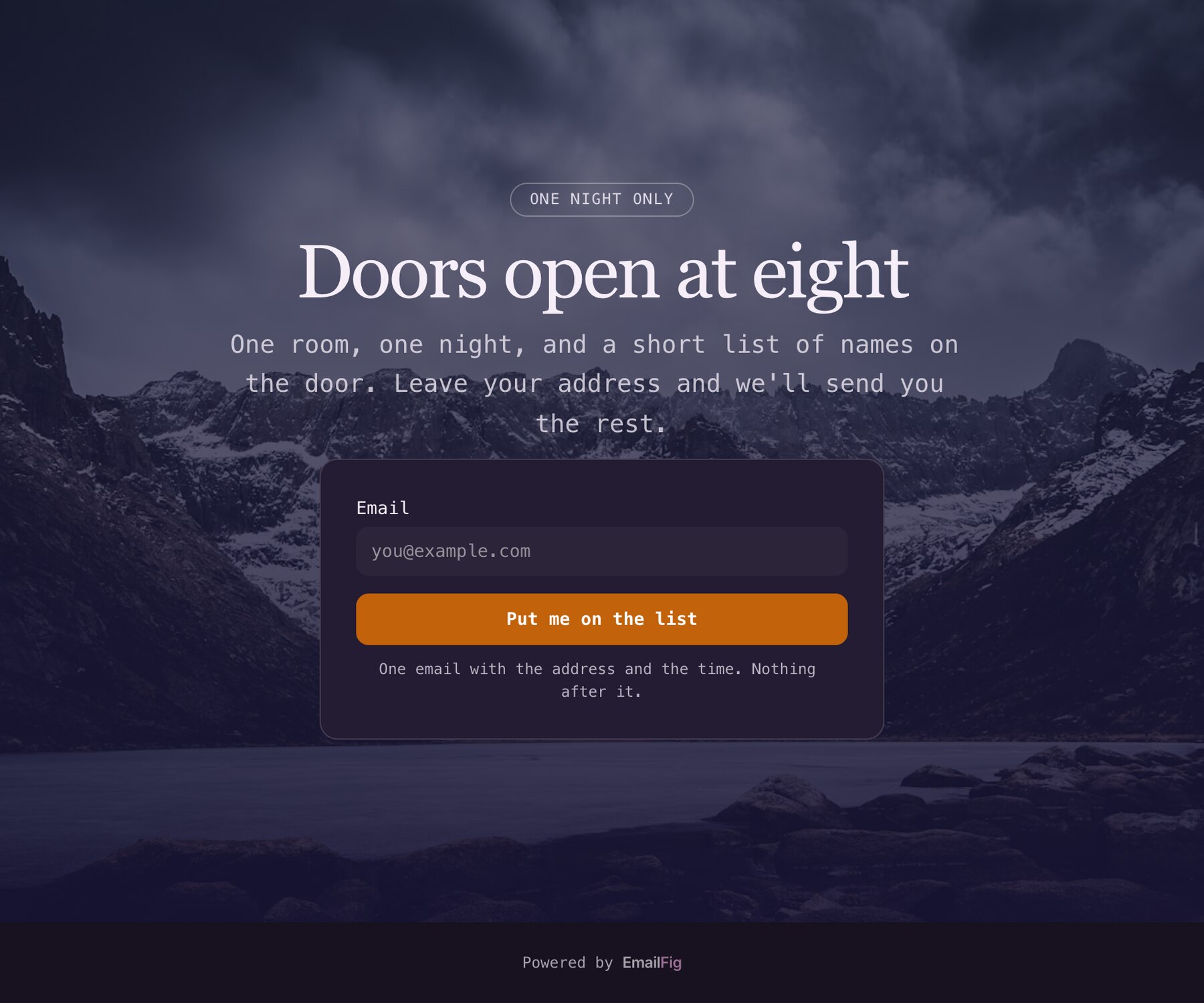 The landing page designer with a photo hero titled Field notes, monthly