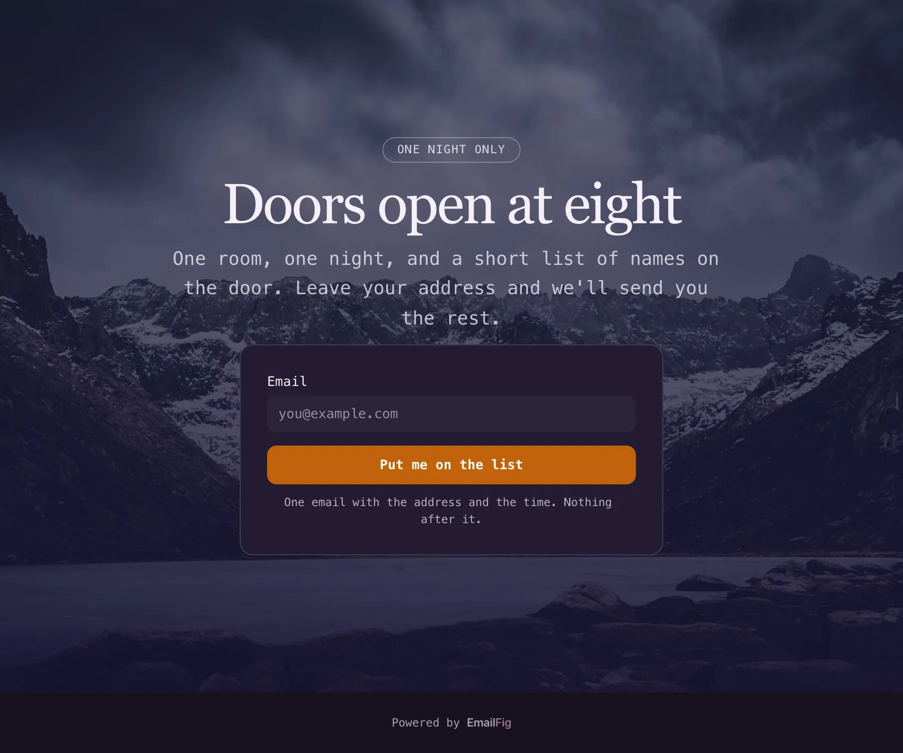 The landing page designer with a photo hero titled Field notes, monthly